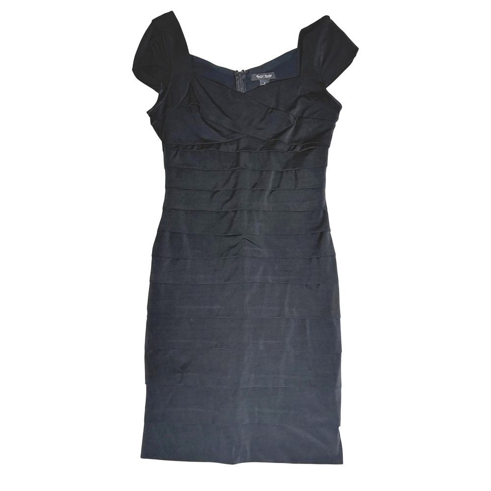 White House Black Market Tiered Cap Sleeve Stretch Bandage Bodycon Dress Sz 8 - Picture 1 of 6